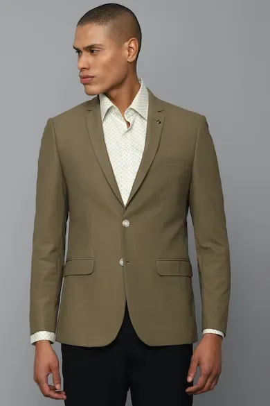 Men Olive Slim Fit Solid Formal Blazer
